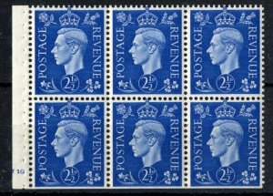 GB 1937 2½d booklet pane cyl J10 unmounted mint, good perfs except trimmed at