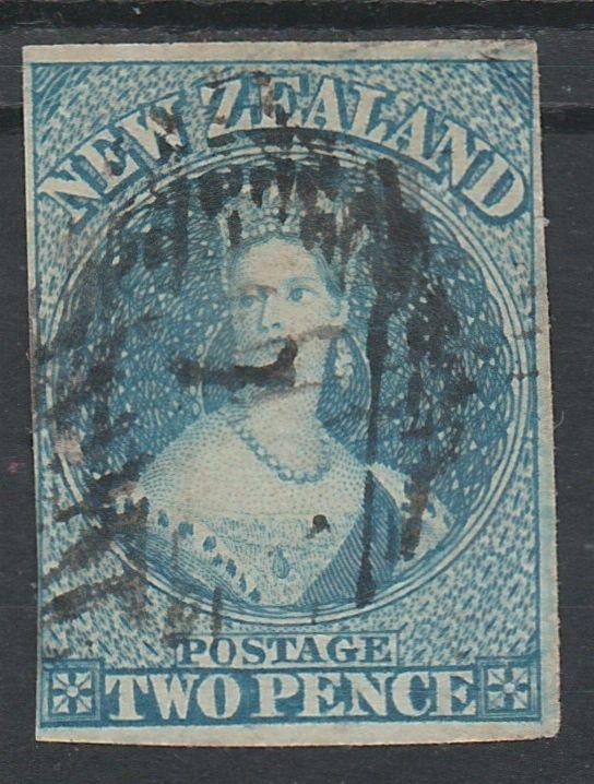 NEW ZEALAND 1857 QV CHALON 2D IMPERF NO WMK USED 