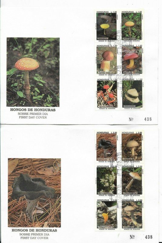 HONDURAS 1995, MUSHROOMS FLORA COMPLETE SET IN 5 NICE FDC, FIRST DAY COVE