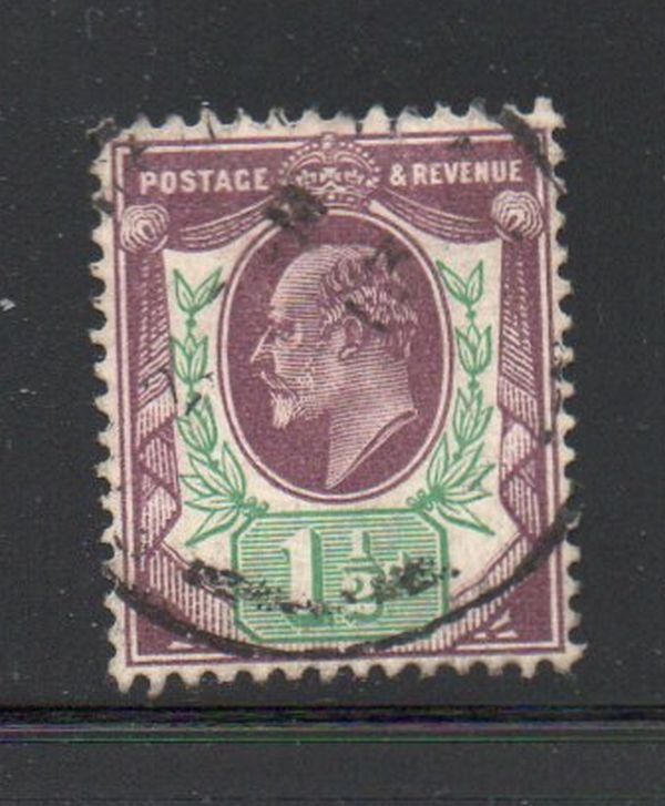 Great Britain Sc 129 1902 1 1/2d violet & green Edward VII stamp used