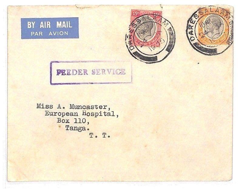 BH180 1935 British KUT TANGANYIKA Dar Air Cover *Tanga Hospital* FEEDER SERVICE