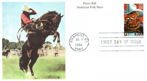 US FIRST DAY COVERS PECOS BILL AMERICAN FOLK HERO MYSTIC CACHET SCOTT #3086 1996