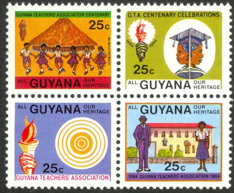 GUYANA 1984 TEACHERS' ASSOCIATION Set in Se-tenant Block of 4 Sc 825a MNH