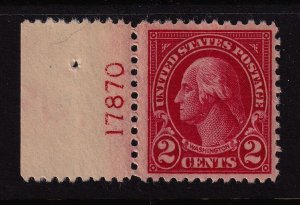 1923 Washington 2c carmine Sc 554 MNH left plate number single CV $15 (L15