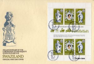 Swaziland 1963 Sc#302 QUEEN ELIZABETH II/ELEPHANT/CORONATION Sheetlet (6) FDC