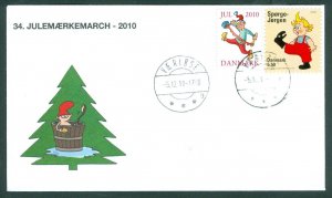 Denmark Cover. 2010. Værløse“Christm. Seal Walk # 34. Sc# 1482.Santa Drop Porrid