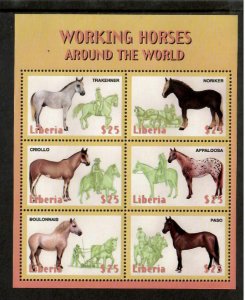 Liberia 1999 - Farm Animals Horses - Sheet of 6 Stamps - MNH