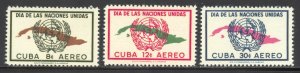 Cuba Scott C169-71 Unused VLHOG - 1957 United Nations Day Issue - SCV $6.10