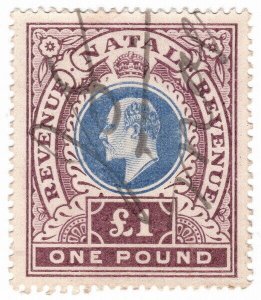 (I.B) Natal Revenue : Duty Stamp £1 (1908)