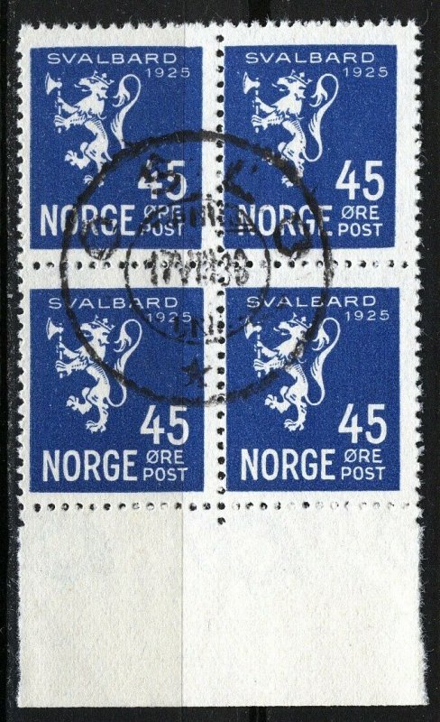 Norway 1925, NK 140, 45ø Svalbard Lion in block of four Oslo 17-VIII-38, Mi 119