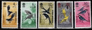 Indonesia Scott  B160-164 MH* 1964 Bird semi-postal stamp set