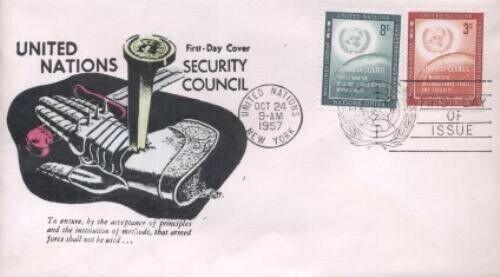 UN #55/56 SECURITY COUNCIL 1957 - Unk cachet
