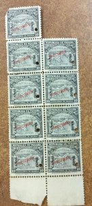 CANAL ZONE #37 S A Block of 8 with  RED SPECIMEN OVERPRINT