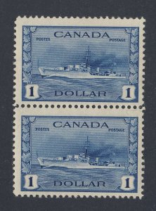 2x Canada WW2 Stamps; Pair of #262-$1.00 MNH F/VF Guide Value = $210.00