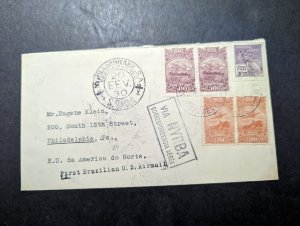 1930 Brazil First Flight Cover FFC Sao Paulo to Philadelphia PA USA via Nyrba