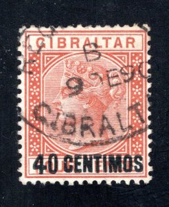Gibraltar #26   VF, Used, 40cent on 4p orange brown, CV $87.50   ..... 2440028