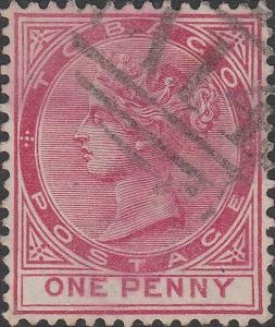 TOBAGO - 1889 - SG21 - 1d carmine Wmk Crown CA, p.14 - Used Barred Numeral A14