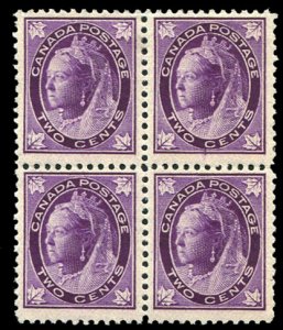 Canada #68 Cat$280+, 1897 2c purple, block of four, top stamps hinged, bottom...