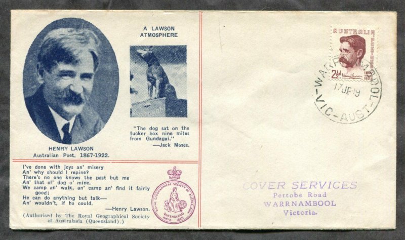 d229 - AUSTRALIA 1949 FDC Cover. Henry Lawson