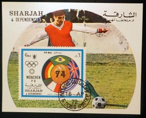 SHARJAH  WORLD CUP SOCCER football Souvenir Sheet 1972  used / cancelled