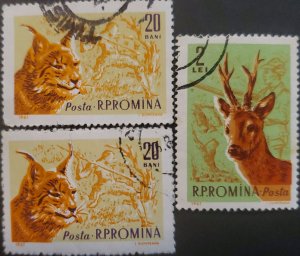 P) 1961 ROMANIA, HUNTING ANIMALS SCENE STAMPS, ROEBUCK HUNTER, LYNX AND PRE-HIST