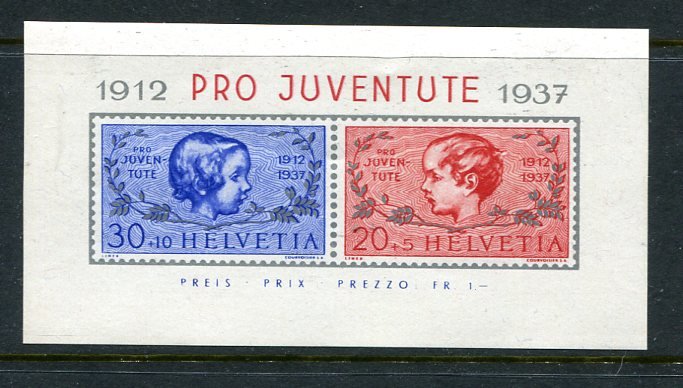 Switzerland 1937 Mi Block 3 Sc B89 Imperf MNH 7632