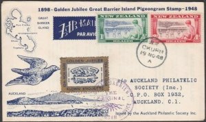 NEW ZEALAND 1948 Gt Barrier Pigeongram commem cover.........................V478 