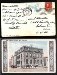 Canada-cover #2809b-2c KGV coil [#127] on p/c showing Post Office,Windsor