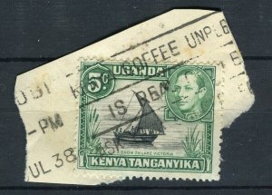 BRITISH KUT KENYA; 1938 early GVI issue 5c. used fine POSTMARK PIECE