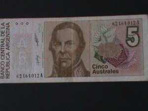 ARGENTINA-1985 CENTRAL BANK-$5 AUSTRAL-CIRCULATED-VERY FINE HARD TO FIND.