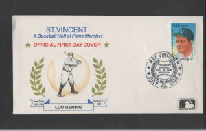 ST. VINCENT #1217  1989  LOU GEHRIG    MINT VF NH O.G  FDC