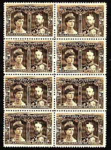 Canada-Sc#96,96i-unused og NH 1/2c black brown Tercentenary block of 8-third sta