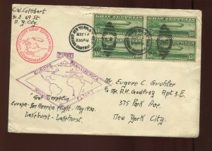 C13 Graf Zeppelin Used Block of 4 Stamps on First Flight Cover (Lot Space P51)