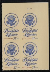 2005 Presidential Libraries 50 years Sc 3930 MNH 37c mint plate block of 4 UR 