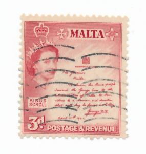 Malta 1956   Scott 252 used - 3p, King's scroll