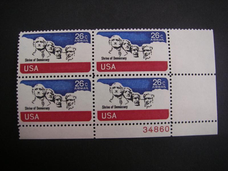 Scott C88, 26c Mt Rushmore, PB4 #34860 LR, MNH Airmail Beauty