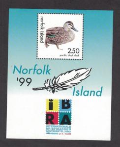 Norfolk Islands IBRA 99  Souvenir Sheet of 1. MNH OG.   #02 NORFIBRA