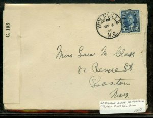 5c Mufti to USA DOUBLE WEIGHT 3c+ 2c Censor #103 1940  Canada cover
