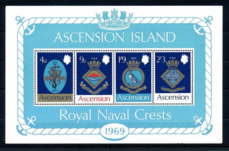 [47860] Ascension 1969 Royal naval crests Fish Birds Vögel Oiseaux MNH Sheet