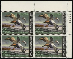 RW49, Mint NH XF $7.50 Federal Duck Stamp Plate Block Face Value $30 Stuart Katz
