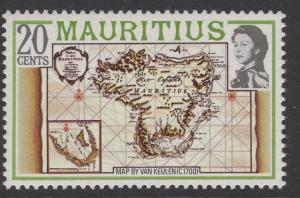 MAURITIUS SG531Aw 1978 20c DEFINITIVE WMK CROWN TO LEFT OF CA MNH