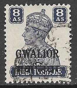 INDIA ICS GWALIOR 1942-49 KGVI 8a Blue Violet Portrait Issue Sc 110 VFU