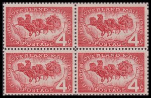 US 1120 Overland Mail 4c block (2 stamps) MNH 1958