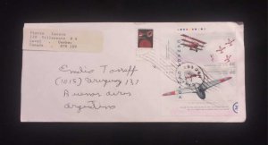 C) 1999. CANADA. AIRMAIL ENVELOPE SENT TO ARGENTINA. MULTIPLE AIRCRAFT STAMPS.