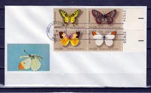 United States, Scott cat. 1712-1715. Butterflies Plate Block. First day cover. ^