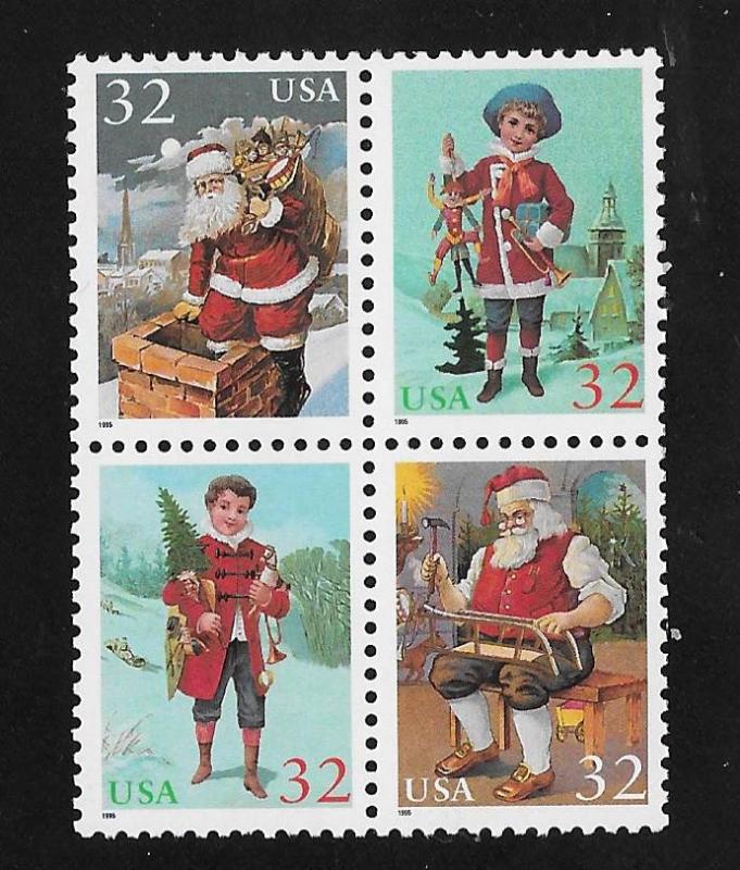 SC# 3004-07- (32c) - Christmas Greetings, se-tenant blk/4 MNH