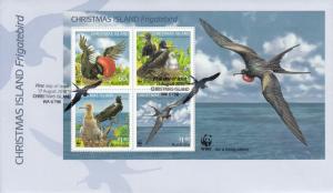 Christmas Island 2010 FDC Scott #488c Souvenir sheet of 4 Frigatebirds WWF