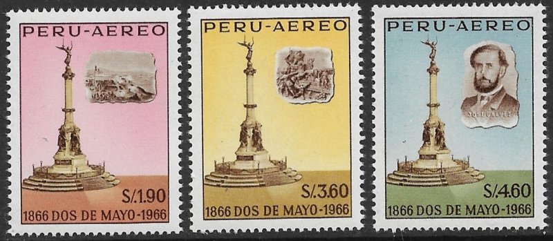 PERU 1966 100th Anniversary of NAVAL VICTORY Over Spain Airmail Set Sc C200-C202