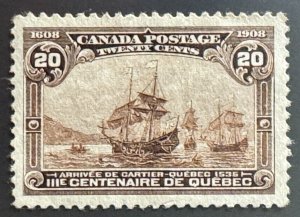 CANADA 1908 Quebec Tercentenary Issue 20c Brown Well Centred MNG SC#103 C5352