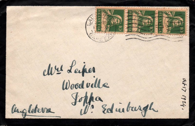 Switzerland to Edinburgh,Scotland,UK 1926 Mourning Cover